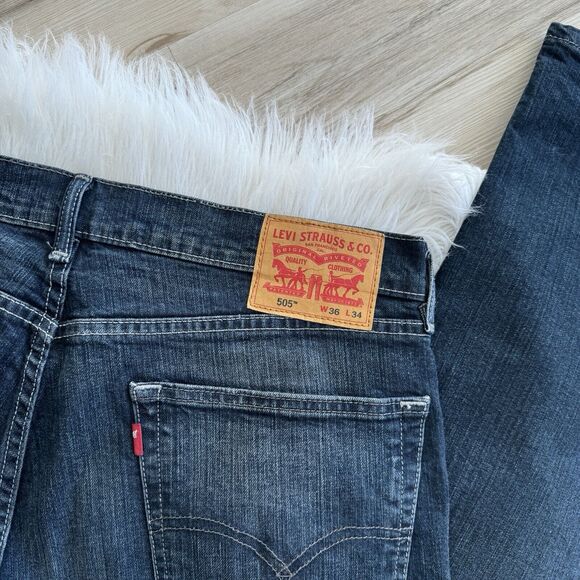 Mens Levi’s 505 Dark Wash Straight Leg Jeans 36x34 AS - Picture 5 of 5